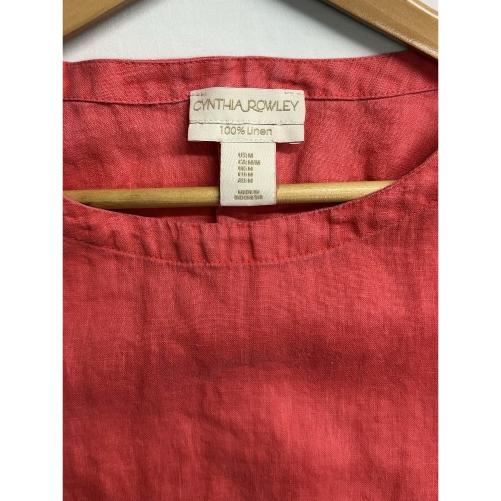 Cynthia Rowley 100%‎ Linen Coral Red Short Sleeve Top Women's Medium Button Hem - Picture 3 of 12